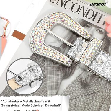 Жіночий ремінь LEACOOLKEY в стилі вестерн, з шипами та пряжкою, PU шкіра, сріблястий (L)