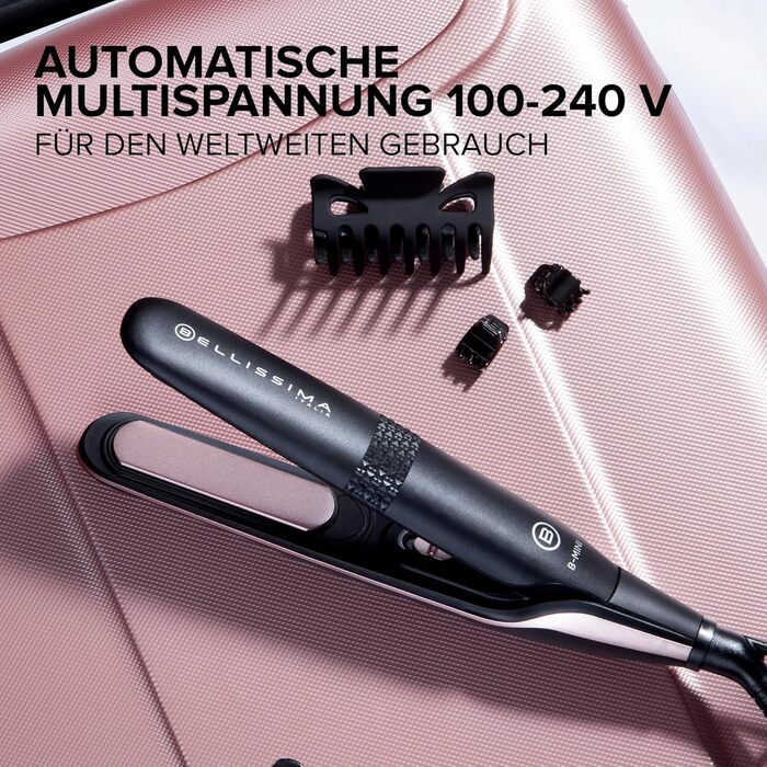 Випрямляч для волосся Bellissima Mini - компактний, для подорожей, з керамічним покриттям, 200°C, автоматичне напруження, сумочка для краси