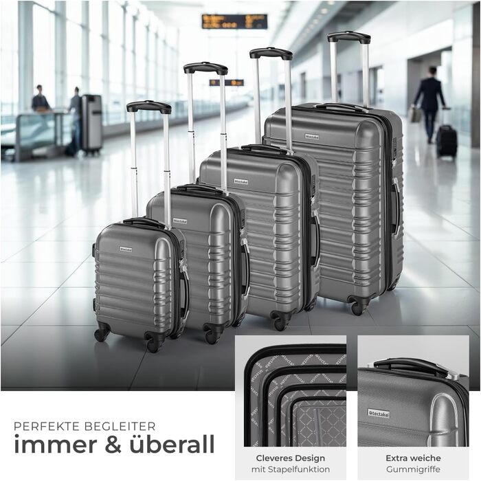 Набір валіз Tectake® 4 шт. з TSA замком, жорсткий корпус, набір валіз-тележок, ABS, 4 колеса, 360° обертання, телескопічна ручка - зелений (срібло)