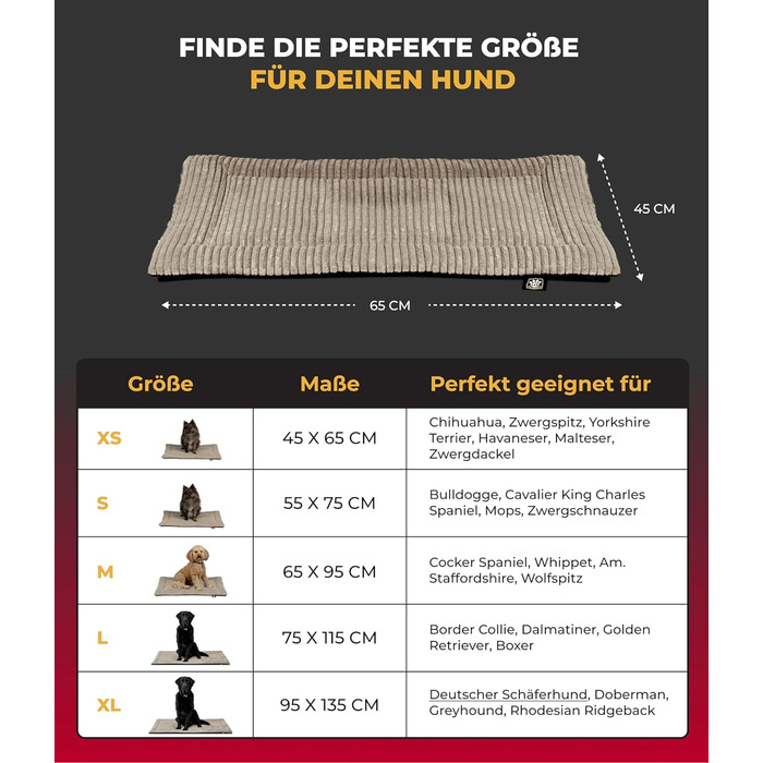 Килимок для собак XS (45x65 см) з антиковзаючою основою – м'яка лежанка для собак – комфортний відпочинок – бежевий, Made in Germany