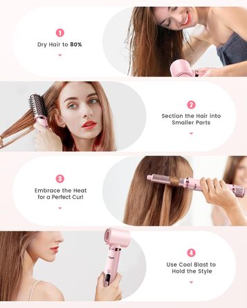 Airstyler 8-в-1: комплект для укладки волосся з набором насадок, рожевий