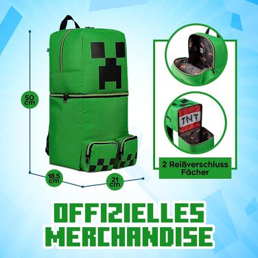 Дитячий рюкзак Minecraft Creeper для хлопчиків, шкільний рюкзак для спорту та прогулянок, зелений 3D, 46 x 21 x 18.5 см