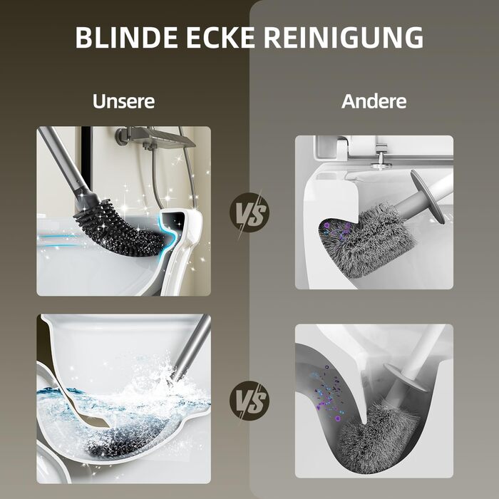 Набір для чищення унітазу ASOBEAGE: силіконова щітка, нержавіюча сталь, кріплення на стіну, швидковисихаючий тримач (Чорний)