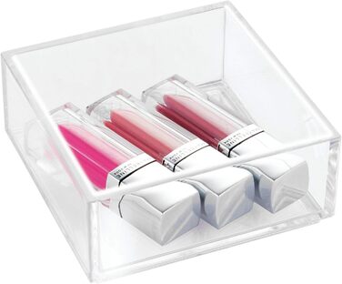 iDesign Drawer Organizer Box for Bathroom or Kitchen, Very Small Drawer Organizer in BPA-Free Plastic, Stackable Makeup Storage for Cosmetics, Transparent (Pack of 2)