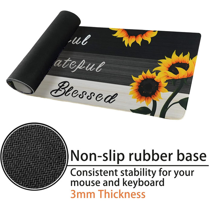 Мат для миші Sakura XL, чорний з квітковим малюнком, 80 x 30 см, аксесуар для столу