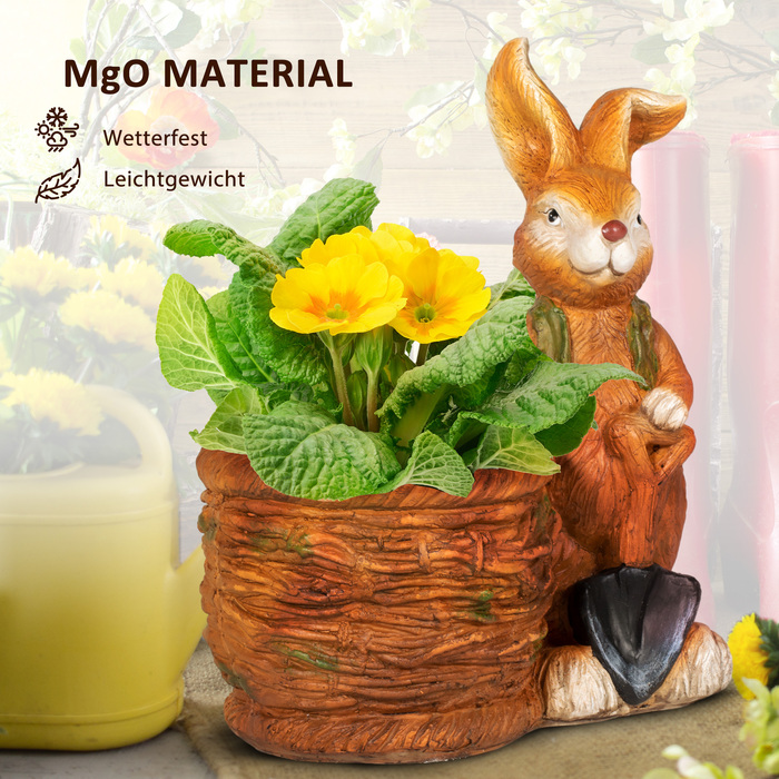 Outsunny Flower Pot Bunny with Willow Basket Design Herb Pot with Drainage Hole for Garden and Living Room MgO
