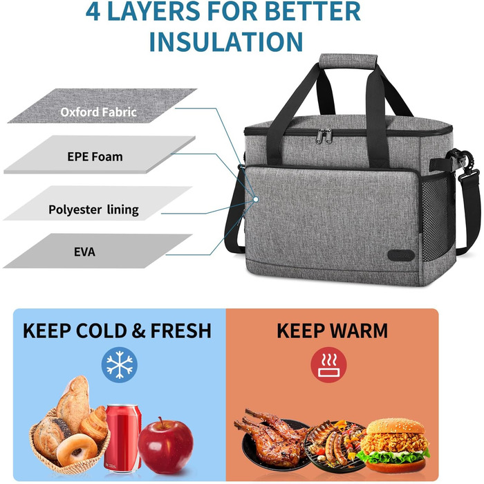 Термосумка-холодильник Lubardy 30L сірого кольору: велика, складана, водонепроникна, для пікніка та обіду