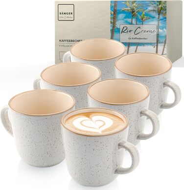 Набір кавових чашок SÄNGER Rio Creme (6 шт.) з кераміки, 430 мл. Підходять для кави, чаю, мультифункціональні, безпечні для миття в посудомийній машині та використання в мікрохвильовій печі.