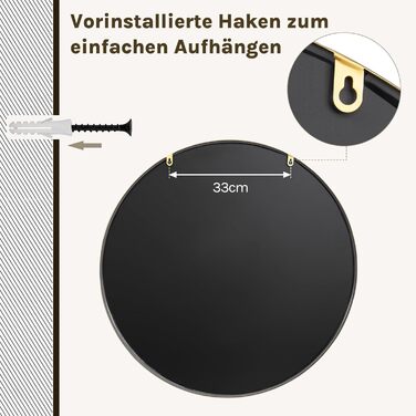 Круглий настінний дзеркало WOLTU 40 см з рамою, декоративне для ванної, спальні, вітальні, коридору, з металу, скла та MDF, золотий (71 x 71 см)