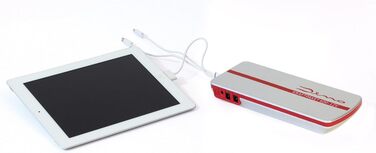 Портативний пусковий пристрій Dino KRAFTPAKET 12V-600A: для авто, мотоциклів та човнів. Підтримка різних типів акумуляторів (свинцево-кислотні, GEL, EFB, AGM). Ємність 66.6Wh, 18000mAh.