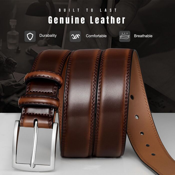 Чоловічий шкіряний ремінь GSG Since 1998 - класичний дизайн, 37 мм, для бізнесу та офіційних заходів, у подарунковій коробці (42-46 дюймів, Темно-червоно-коричневий)