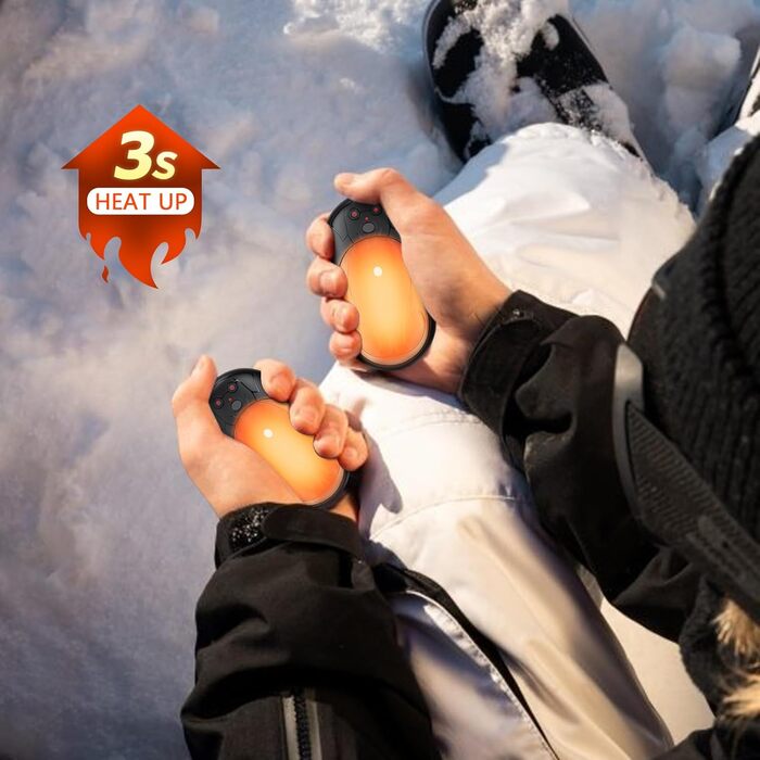 Електричні грілки для рук 6000mAh (2 шт.) - багаторазові, USB-C, 3 режими нагріву, подарунок для жінок, чоловіків, дітей, для катання на лижах, піших прогулянок, чорний