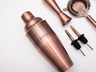 Набір для коктейлів Mint&Mortar 7 предметів з бамбуковим підставкою, з нержавіючої сталі, міксологія, барменський набір з барними інструментами для дому та професійного використання, ідеальний для Мартіні/Маргарити, 680 мл, міксер (Чорний) (Шліфоване мідь