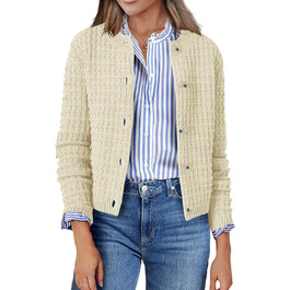 Жакет Zeagoo з довгими рукавами, кардиган з круглою шиєю, в'язаний жакет на ґудзиках, відкритий спереду, елегантний в'язаний светр для жінок (M, пісочний)