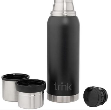 Термос TRNK Arktis 2: 1200 мл, нержавіюча сталь, BPA-free, 32 год, 2 чашки, для активного відпочинку, чорний матовий