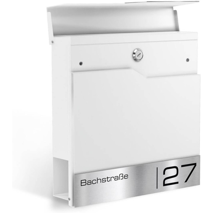 Поштовий ящик Metzler Thobe сучасний, сталевий корпус з нержавіючої сталі, з табличкою для імені, білий, з відділенням для газет