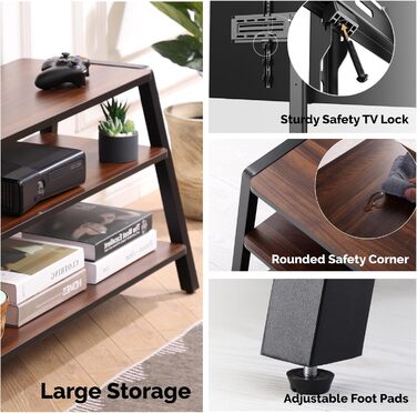 FITUEYES TV Stand with Mount - Adjustable Height TV Console for 37-70 inch TVs (up to 35kg) - Brown Wood