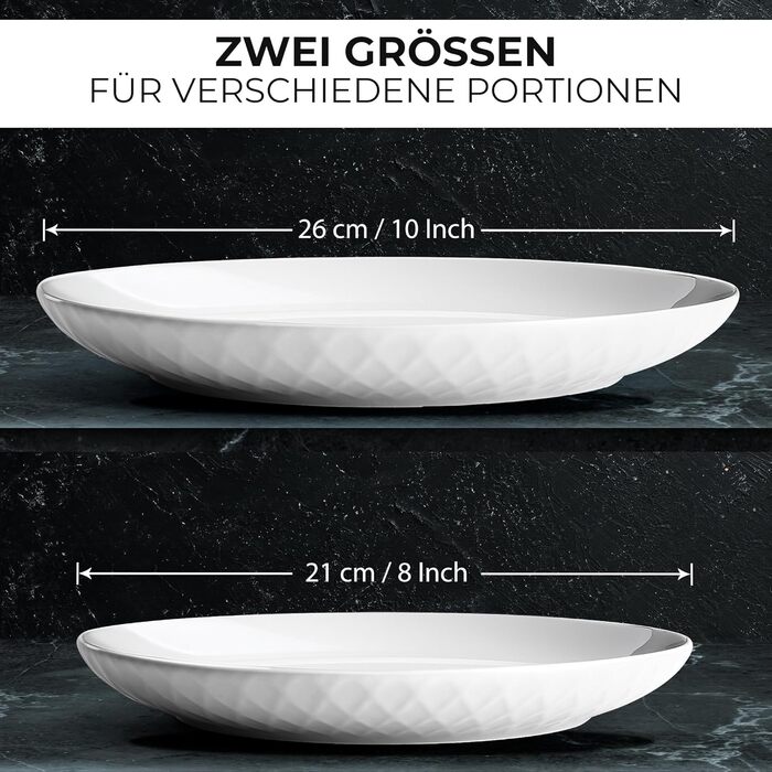 MIAMIO Набір посуду з 24 предметів з кераміки (тарілки) для 6 осіб, Palmanova Kollection. Підходить для миття в посудомийній машині та використання в мікрохвильовці.