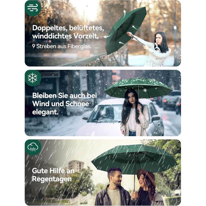TECKNET Парасолька, автоматична складана, штормстійка, легка у відкриванні та закриванні, зелена