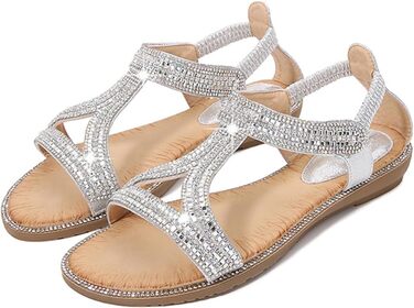 Босоніжки жіночі Slingback ортопедичні літні Boho сріблясті (38 EU) з м'якою устілкою та дихаючим матеріалом для широкої ноги (Hallux Valgus)