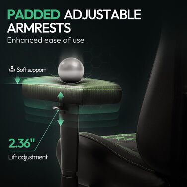 Ігровий крісло Dowinx з масажем та підігрівом, дихаюча спинка, регульоване, з підніжкою, підтримка спини та шиї (Чорно-зелений)