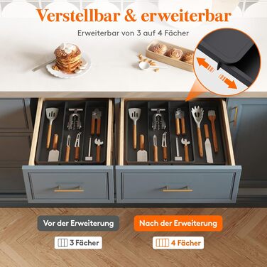 Органайзер для столових приборів Lifewit в шухляду, розширюваний 43.9 см, чорний, 30-44x40x4.6 см