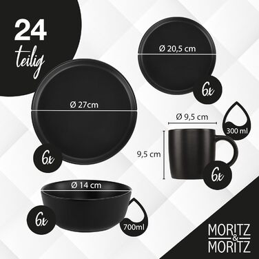 Набір посуду Moritz & Moritz NORDIC на 6 осіб (24 елементи) - набір посуду з кераміки, скандинавський дизайн, міцний, для щодня та гостей