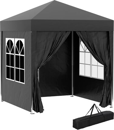 Outsunny 2x2m (6.5x6.5ft) Waterproof Pavilion, Pop-up Folding Canopy with 4 Side Walls, Drainage Holes in Windows, Foldable Party Tent UV 30+, Garden Tent with Carry Bag, Garden Pavilion for Patio, White (Black)