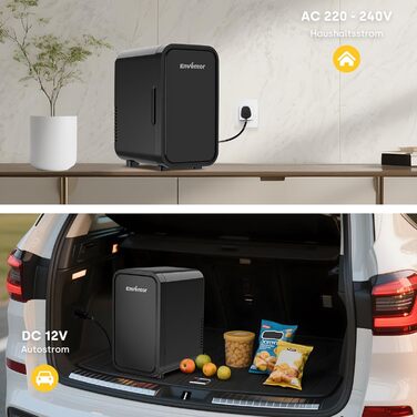 Міні-холодильник Enventor 6L: портативний, для авто, кімнати, косметики, фруктів, чорний