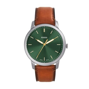 Годинник Fossil для чоловіків The Minimalist 3H, кварцовий механізм, 44 мм, срібна сталева коробка та шкіряний ремінь, FS5439 (Olivgrün)