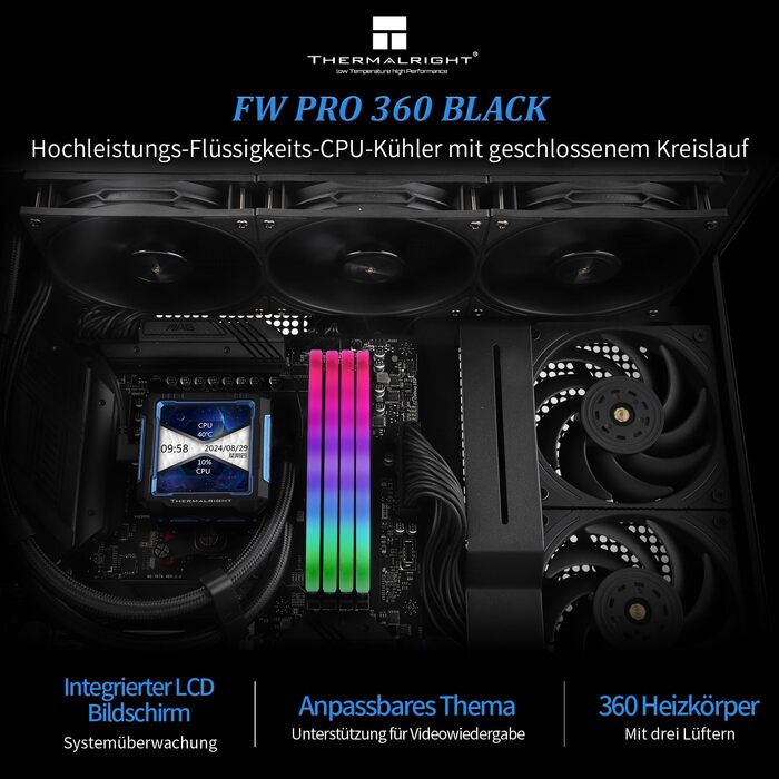 Система рідинного охолодження процесора Thermalright FW PRO 360 ARGB Black, 360мм, IPS LCD-дисплей 2.73