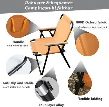 Кемпінговий стілець складний, камуфляжний, 225 кг, Oxford, для риболовлі, пікніка, подорожей - зелений/помаранчевий