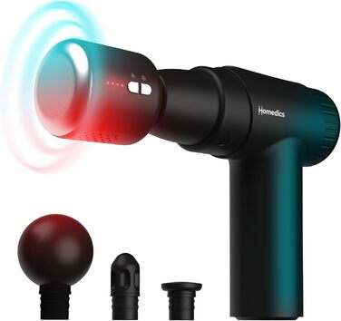 Масажер Homedics NOVO+ з підігрівом та охолодженням – електричний масажер з регулюванням температури, 4 насадки, 6 інтенсивностей, глибоке розігрівання, акумуляторний, з кейсом