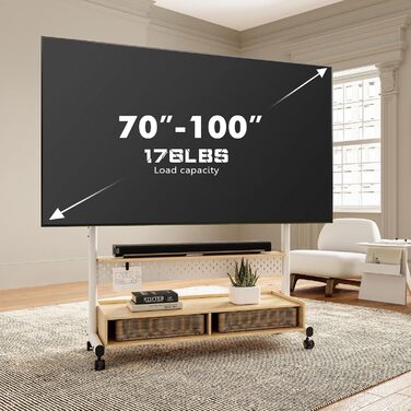 Підставка для телевізора FITUEYES на коліщатках, 70-100 дюймів, висота регулюється, VESA 850x600 мм, білий