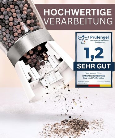 Мельниця для солі та перцю Hannah's Homebrand з керамічним механізмом - міцна для великої солі, без вмісту (Сніжинка, 2 шт.)