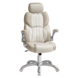 Крісло офісне SONGMICS, ігрове, регульована спинка, гойдалка, USB, підлокітники, ролики, регульована висота, OBG65BK (Крем-білий)