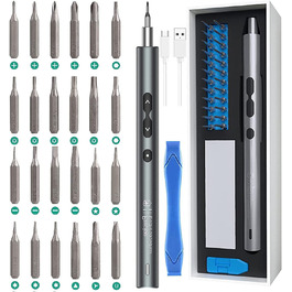 Ankilo Міні-електрошуруповерт 28-в-1: прецизійний набір викруток з LED-підсвічуванням для телефонів, годинників, ноутбуків (сірий)