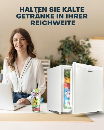 Upstreman 46L Mini Fridge with Freezer, Adjustable Thermostat, Energy Efficient, Quiet, Compact Refrigerator for Dorm, Office, Bedroom - White