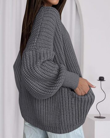 Кардиган жіночий BTFB Oversized в'язаний, відкритий, колір темно-сірий, розмір XXL - осінь/зима 2025