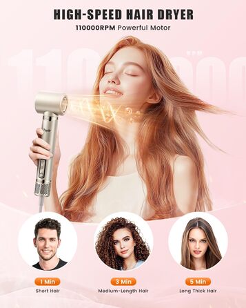 Airstyler 8-в-1: комплект для укладки та сушки волосся з автоматичною завивкою, щіткою, концентратором, дифузором, швидка сушка, без пошкодження волосся, золото
