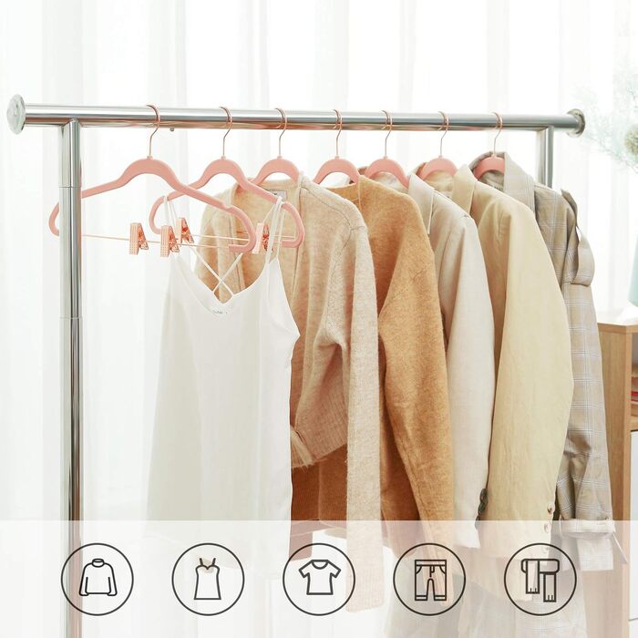 SONGMICS Clothes Hangers, 24 Pack, 42 cm, Clothes Hangers with Adjustable Clamps and Gold-Colored Hooks, Non-Slip, Space-Saving, for Skirts, Light Pink CRF14PK24, Standard, Pink (Light)