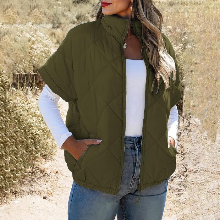 Пуховий жилет Daen, армійний зелений (XXL), з кишенями, на блискавці, для осені/зими