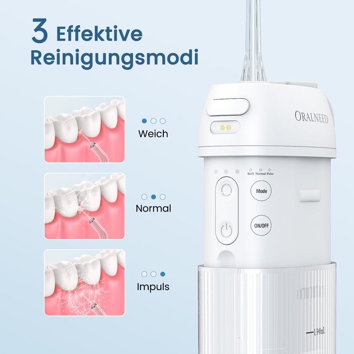 Портативний ірригатор Oralneed Mini Munddusche: 3 режими, IPX7, для дому та подорожей