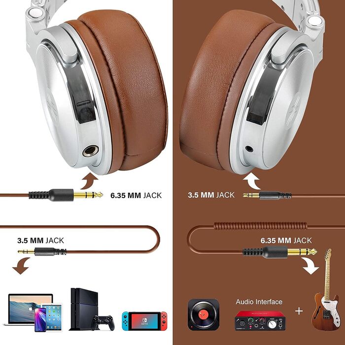 OneOdio Pro30 навушники DJ, студійні, для піаніно та гітари, закриті, з басовим звучанням, Share-Port, 2 роз'єми 3.5mm, сірі
