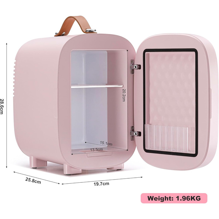 Mini-холодильник Enventor 4L (6 банок) з LED-дзеркалом, охолодження/нагрівання, рожевий