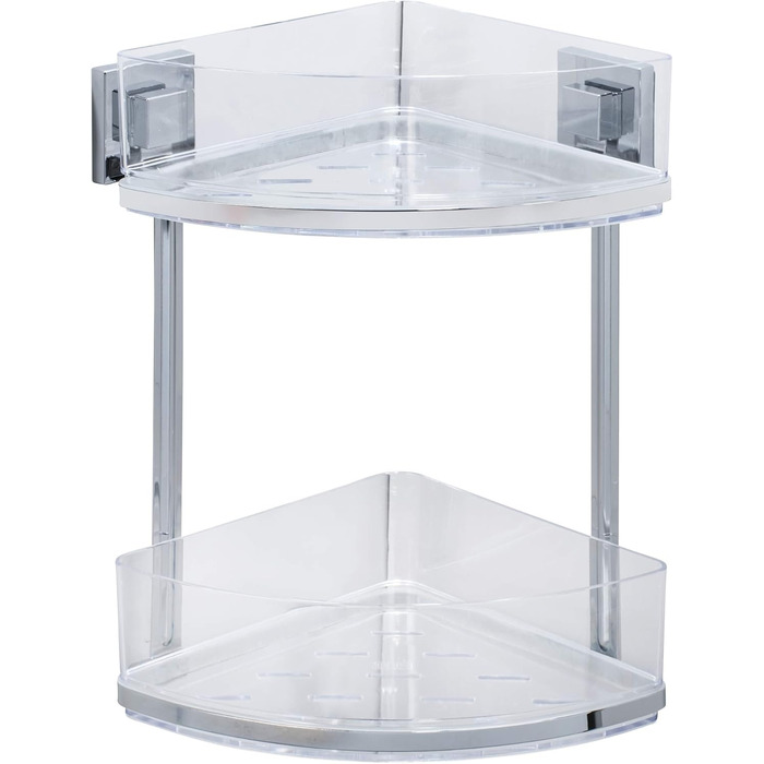 WENKO Vacuum-Loc® Bathroom Corner Shelf Quadro Duo, No Drilling Required, with 2 Shelves, Rust-Proof Stainless Steel Holder with Removable Plastic Tray, Easy-to-Clean Shower Shelf, 28 x 32.5 x 19.5 cm