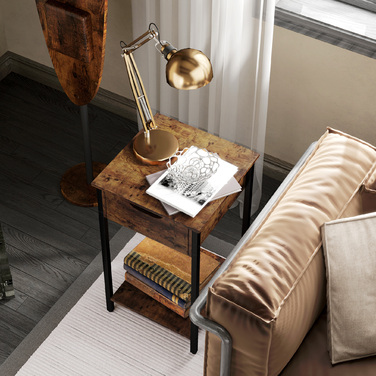 HOMCOM Side Table, Coffee Table in Industrial Design, Coffee Table with Steel Frame, for Living Room, Bedroom, 40 x 40 x 68 cm, Rustic Brown | Aosom