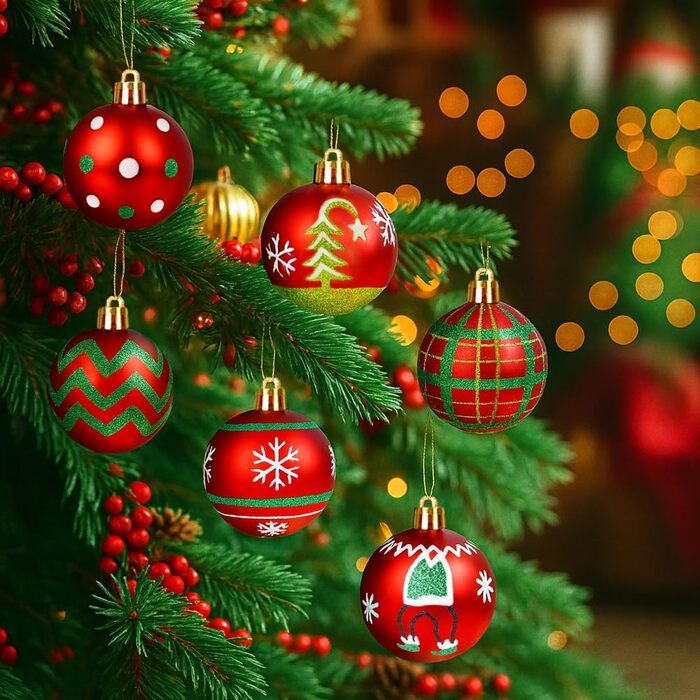 16 шт. новорічні кулі для прикраси ялинки, пластик, 6 см, червоно-білі. Декор на Новий рік, для дому, святкування, вечірки