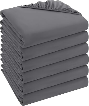 Utopia Bedding - 6-Piece Fitted Sheet Set - 90 x 200 cm - Grey - Brushed Microfiber Fitted Sheet - 35 cm Deep Pocket