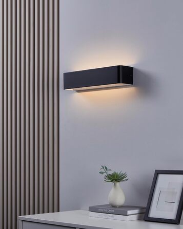 EGLO LED Wall Lamp Sania 5, 1-light wall lamp modern, minimalist, wall lighting made of metal in white, plastic in satin finish, LED bathroom lamp warm white, L, IP44 (36.5 cm, Black)